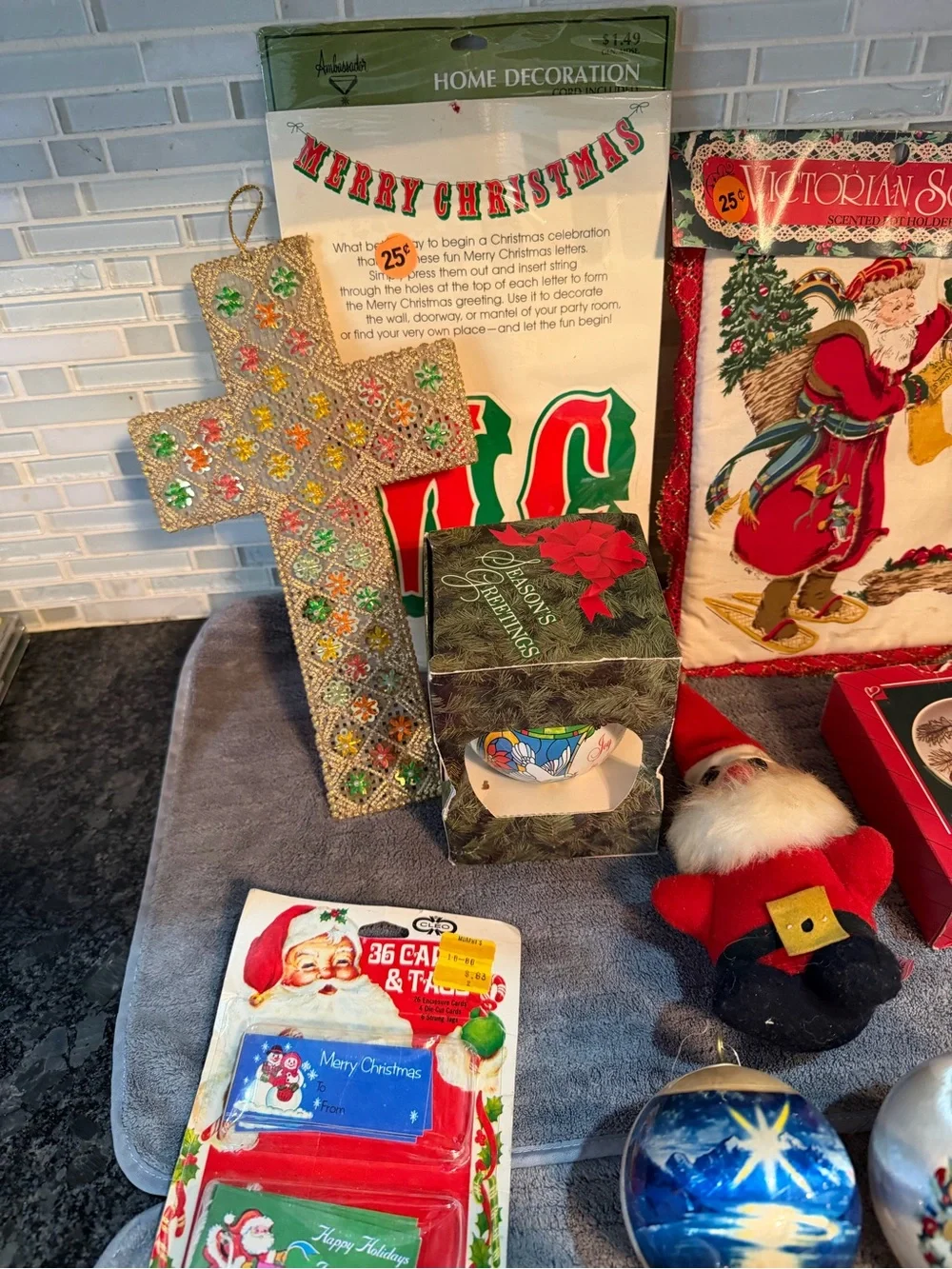 Vintage Christmas Wrapping Paper Gift Tags Ornaments Ketchy 70’’s 80’s Lot